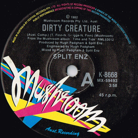 Split Enz : Dirty Creature (7", Single, Pap)