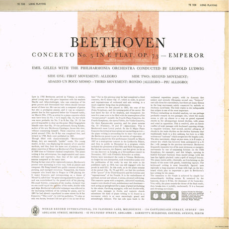 Beethoven*, Emil Gilels, Philharmonia Orchestra, Leopold Ludwig : Emperor - Concerto No. 5 In E Flat Major, Op. 73 (LP, Album, Mono, Club)