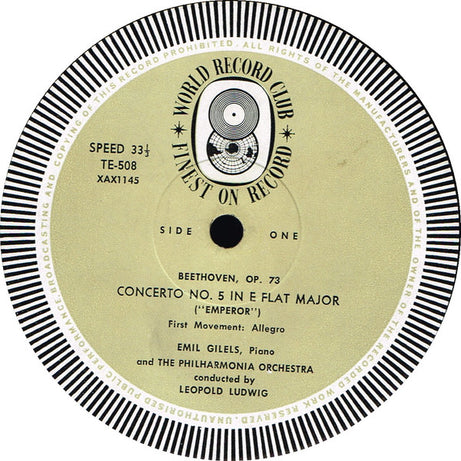 Beethoven*, Emil Gilels, Philharmonia Orchestra, Leopold Ludwig : Emperor - Concerto No. 5 In E Flat Major, Op. 73 (LP, Album, Mono, Club)