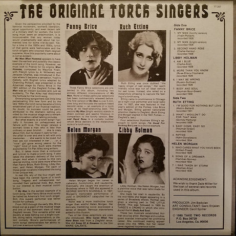 Fanny Brice, Ruth Etting, Libby Holman, Helen Morgan : The Original Torch Singers 1928-1935 (LP, Comp, Mono, Ltd)