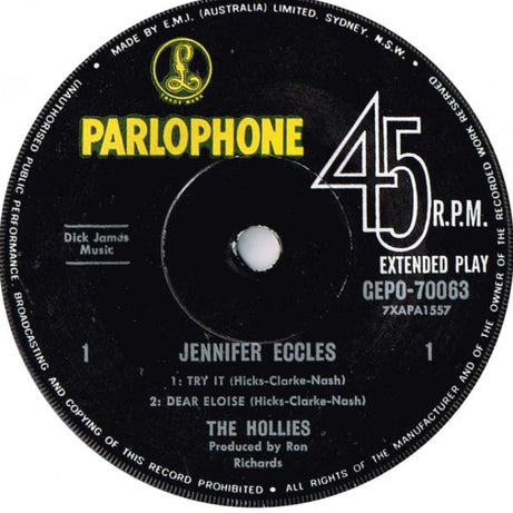 The Hollies : Jennifer Eccles (7", EP, Mono)