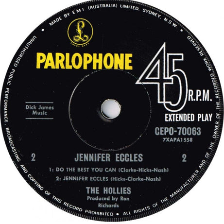 The Hollies : Jennifer Eccles (7", EP, Mono)