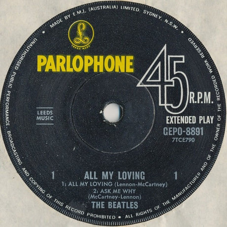 The Beatles : All My Loving (7", EP, Mono, RE)
