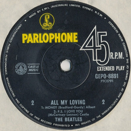The Beatles : All My Loving (7", EP, Mono, RE)