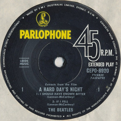 The Beatles : Extracts From The Film A Hard Day's Night (7", EP, Mono)