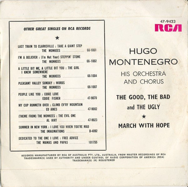 Hugo Montenegro, His Orchestra And Chorus : The Good, The Bad And The Ugly (7", Single)
