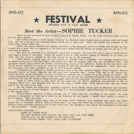 Sophie Tucker : Who Wants Them Tall Dark + Handsome!? (7", EP)