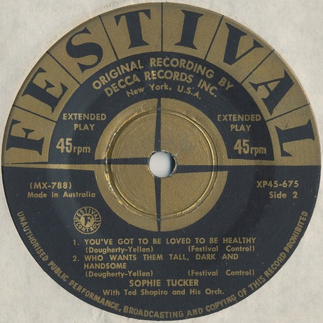 Sophie Tucker : Who Wants Them Tall Dark + Handsome!? (7", EP)