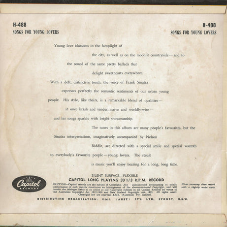 Frank Sinatra : Songs For Young Lovers (10", Album, Mono)