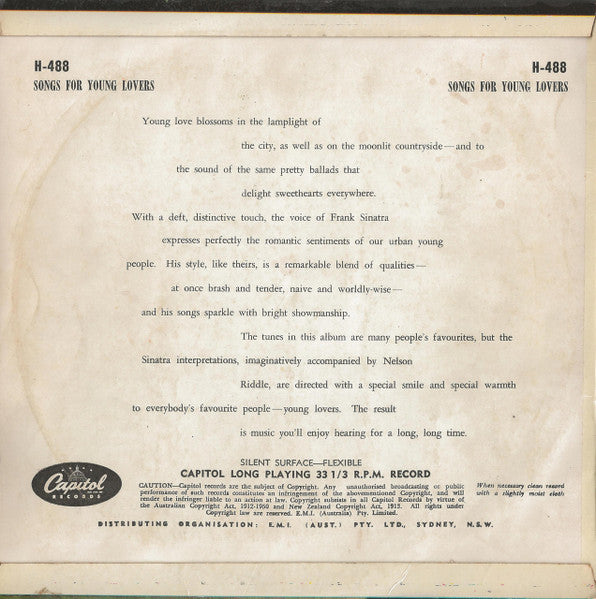 Frank Sinatra : Songs For Young Lovers (10", Album, Mono)