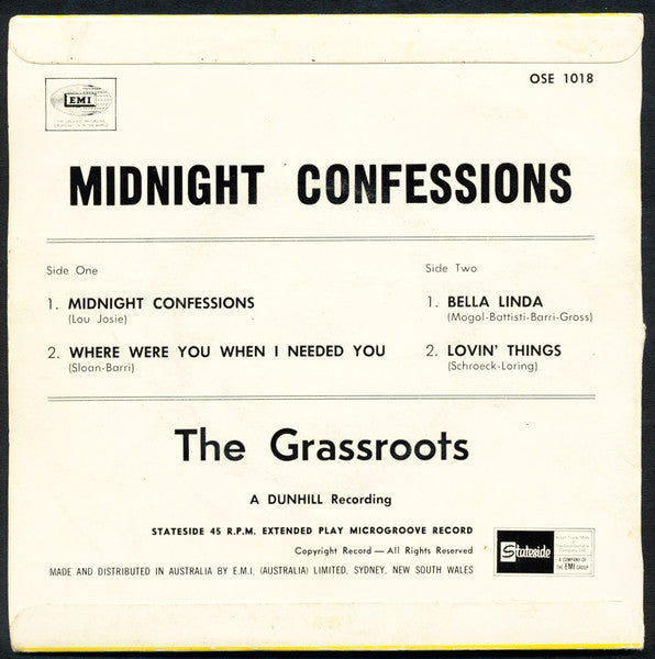 The Grass Roots : Midnight Confessions (7", EP)