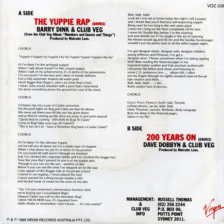 Club Veg : The Yuppie Rap (7", Single)