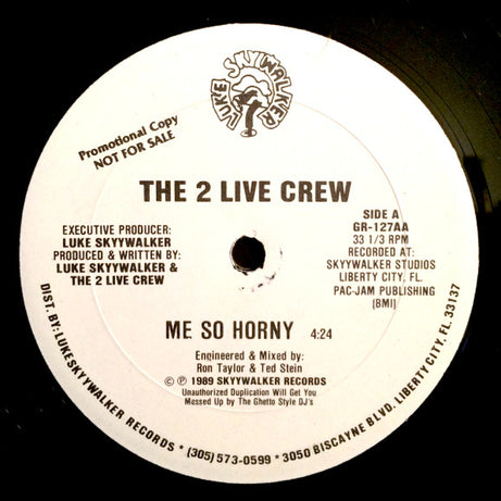 The 2 Live Crew : Me So Horny (12", Promo)
