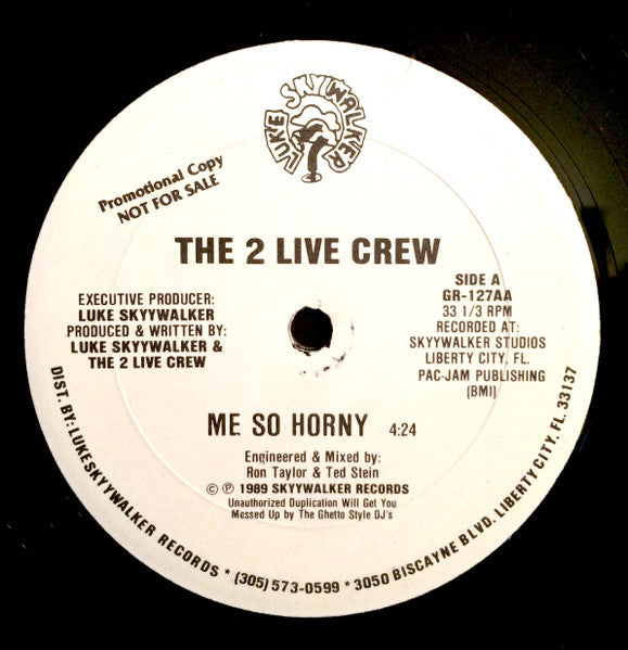 The 2 Live Crew : Me So Horny (12", Promo)