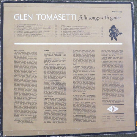 Glen Tomasetti : Folk Songs With Guitar (LP, Album, Mono)