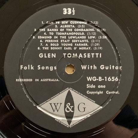 Glen Tomasetti : Folk Songs With Guitar (LP, Album, Mono)