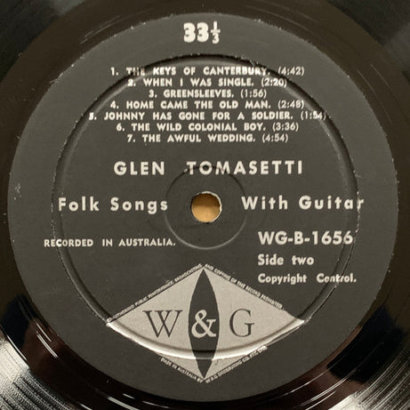 Glen Tomasetti : Folk Songs With Guitar (LP, Album, Mono)