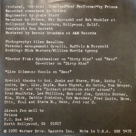 Prince : Dirty Mind (LP, Album, RP)