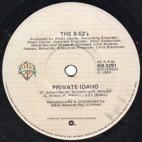 The B-52's : Private Idaho (7", Single)
