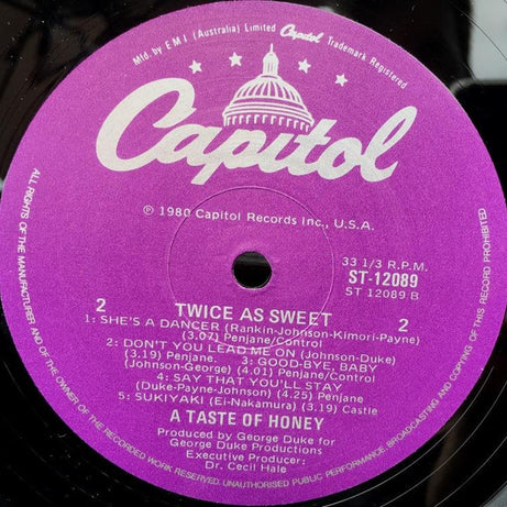 A Taste Of Honey : Twice As Sweet (LP, Album)