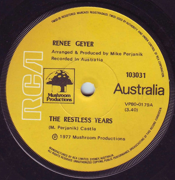 Renee Geyer, The Mike Perjanik Orchestra : The Restless Years (7", Single)
