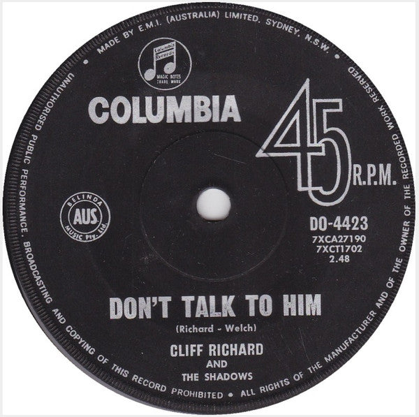 Cliff Richard & The Shadows : Don't Talk To Him (7", Single)