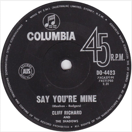 Cliff Richard & The Shadows : Don't Talk To Him (7", Single)