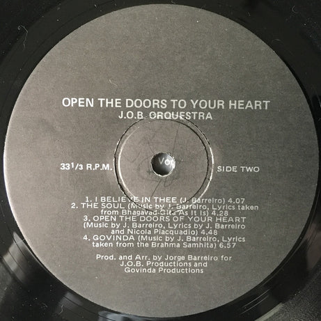 J.O.B. Orquestra : Open The Doors To Your Heart (LP, Album)