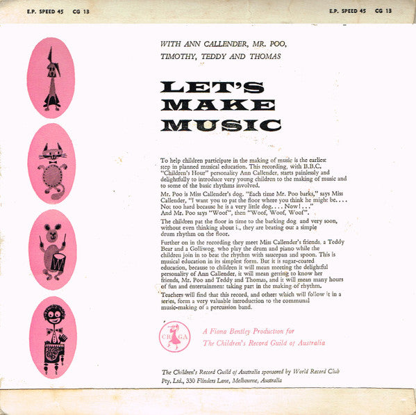 Ann Callender : Let's Make Music (7", Mono, Club)