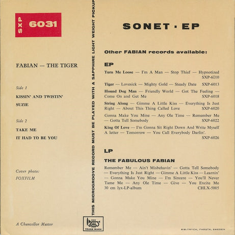 Fabian (6) : Kissin' And Twistin' (7", EP, Yel)