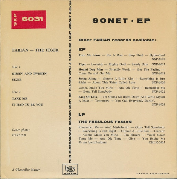 Fabian (6) : Kissin' And Twistin' (7", EP, Yel)