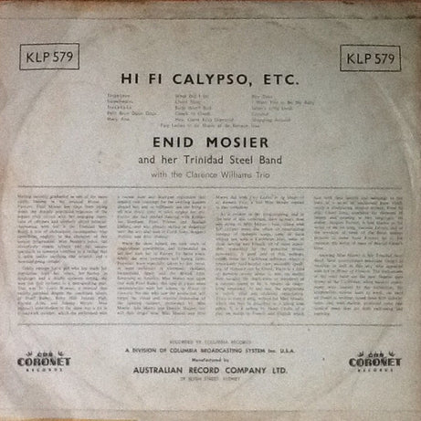 Enid Mosier And Her Trinidad Steel Band With Clarence Williams' Trio (2) : Hi Fi Calypso, Etc. (LP, Album)