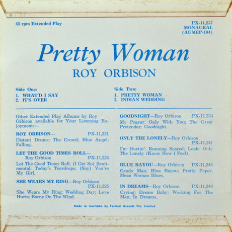 Roy Orbison : Pretty Woman (7", EP, RE)