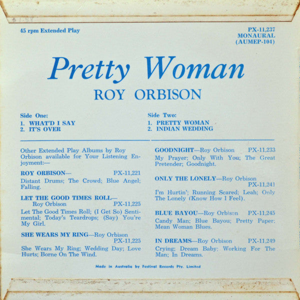 Roy Orbison : Pretty Woman (7", EP, RE)