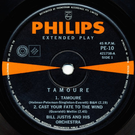 The Bill Justis Orchestra : Tamouré (7", EP, RP)