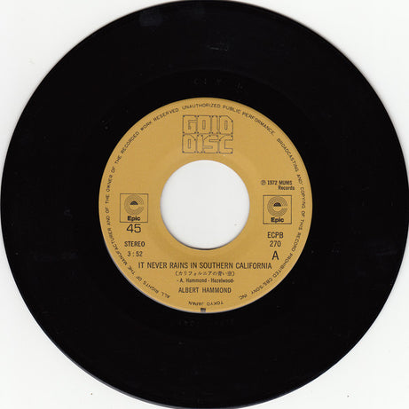 Albert Hammond : It Never Rains In Southern California (7", Single, RE)