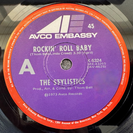 The Stylistics : Rockin' Roll Baby (7", Single)