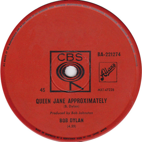 Bob Dylan : One Of Us Must Know (Sooner Or Later) / Queen Jane Approximately (7", Single)