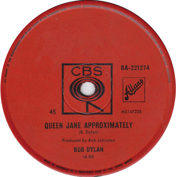 Bob Dylan : One Of Us Must Know (Sooner Or Later) / Queen Jane Approximately (7", Single)
