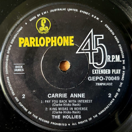 The Hollies : Carrie Anne (7", EP)