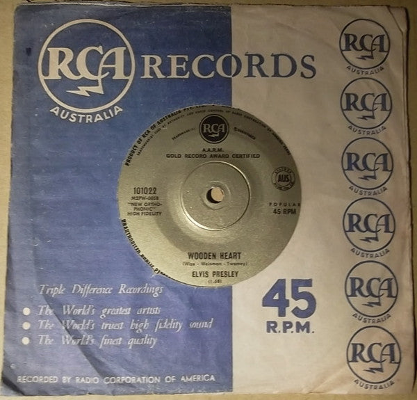 Elvis Presley : Wooden Heart (7", Single, Mono, gol)
