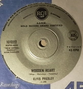 Elvis Presley : Wooden Heart (7", Single, Mono, gol)