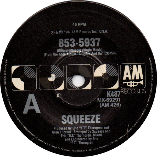 Squeeze (2) : 853-5937 (7", Single)