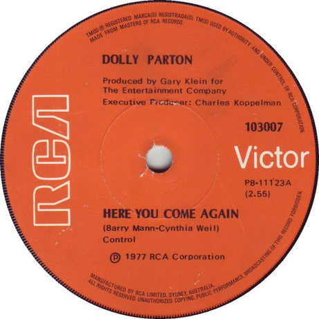 Dolly Parton : Here You Come Again / Me And Little Andy (7", Single)
