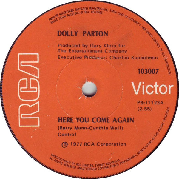 Dolly Parton : Here You Come Again / Me And Little Andy (7", Single)