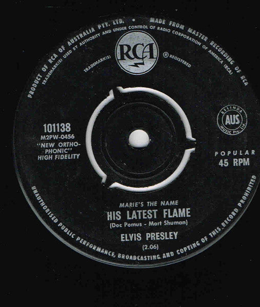 Elvis Presley : Marie's The Name His Latest Flame (7", Single)