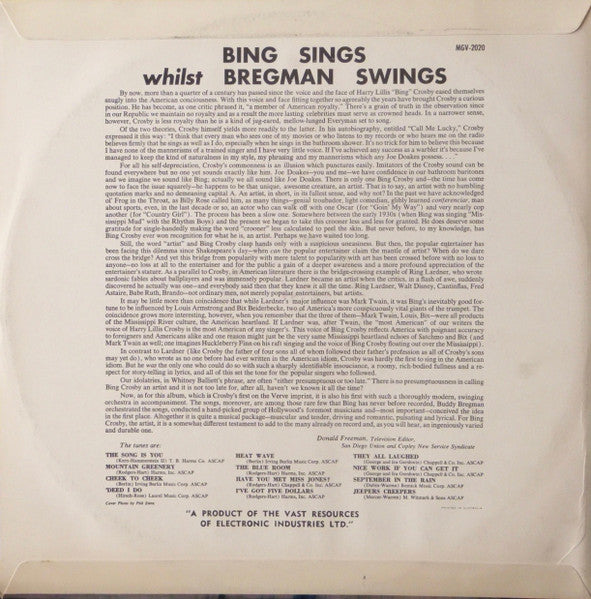 Bing Crosby, Buddy Bregman : Bing Sings Whilst Bregman Swings (LP, Album)