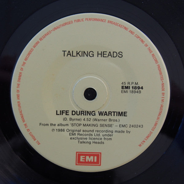 Talking Heads : Hey Now / Life During Wartime (7", Single)