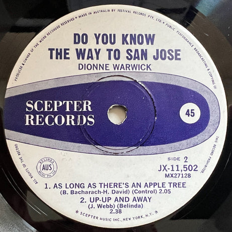 Dionne Warwick : Do You Know The Way To San Jose (7", EP, Mono)