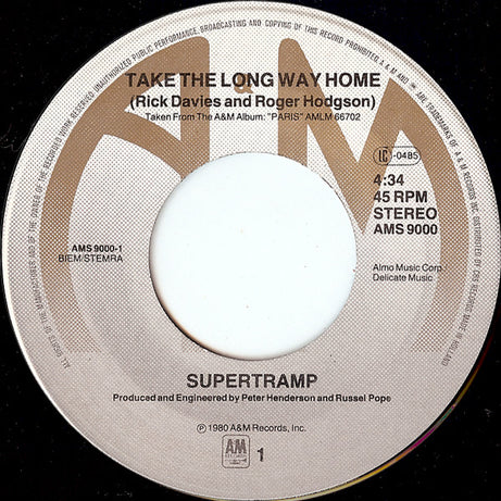 Supertramp : Take The Long Way Home [Live Version] (7", Single)